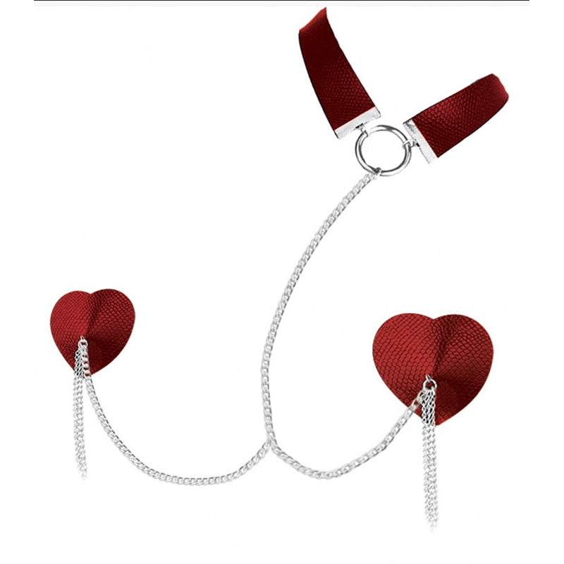 Dominatrix Leather Collar & Pasties with Chain