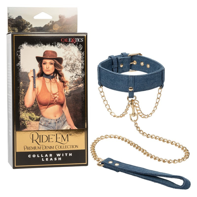 Ride 'Em Denim Collar with Leash
