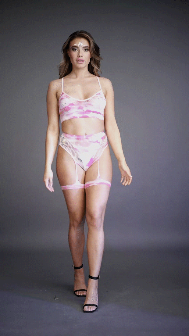 2 Piece Bra Set w/Garters & Dazzling Stickers