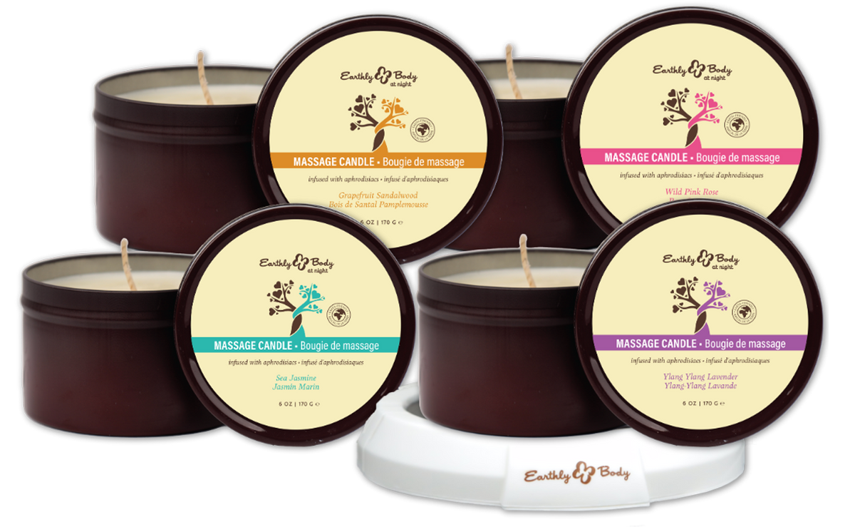 Earthly Body at Night Aphrodisiac PrePack Bath Fizzers and Candles 16pcs plus tester and candle warmer