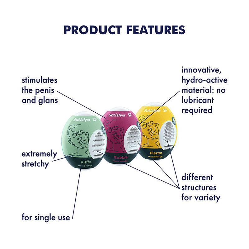 Masturbation Egg 3-pack Riffle, Bubble, Fierce