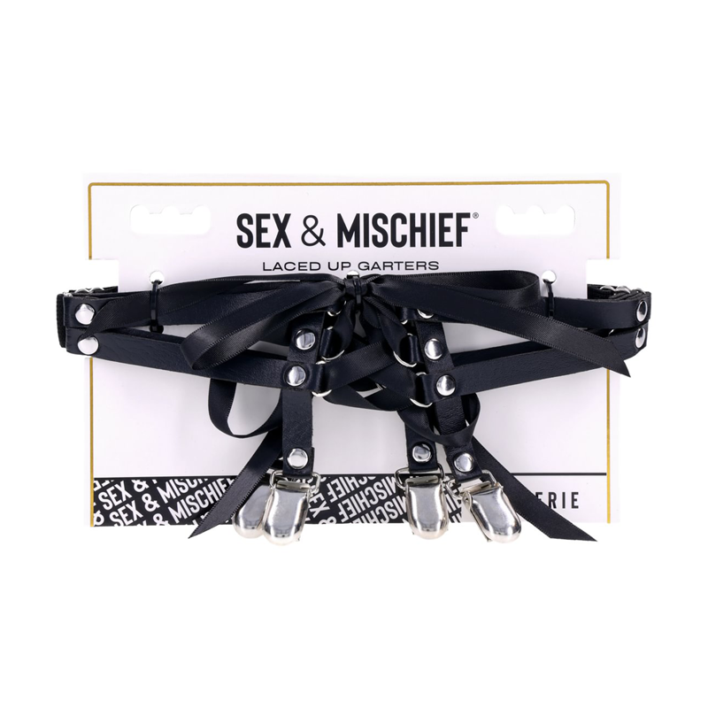 Laced Up Garters - Black
