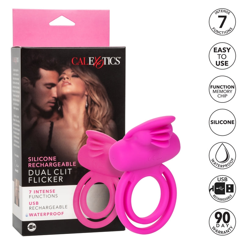 SE1843-10-3 Silicone Rechargeable Dual Clit Flicker Pink