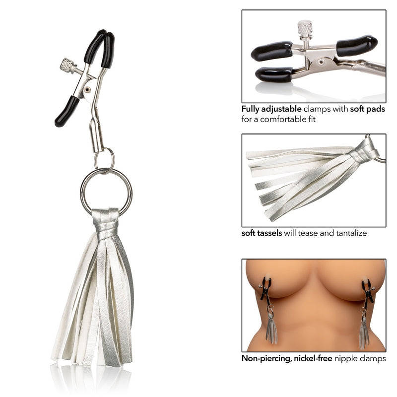 SE2614-10-2 Playful Tassels Nipple Clamps Silver