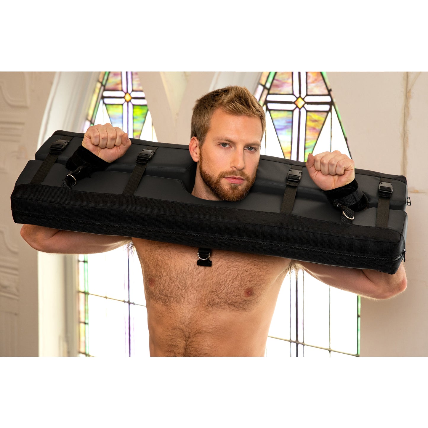 Bastion Bondage Stocks Black - non retail box